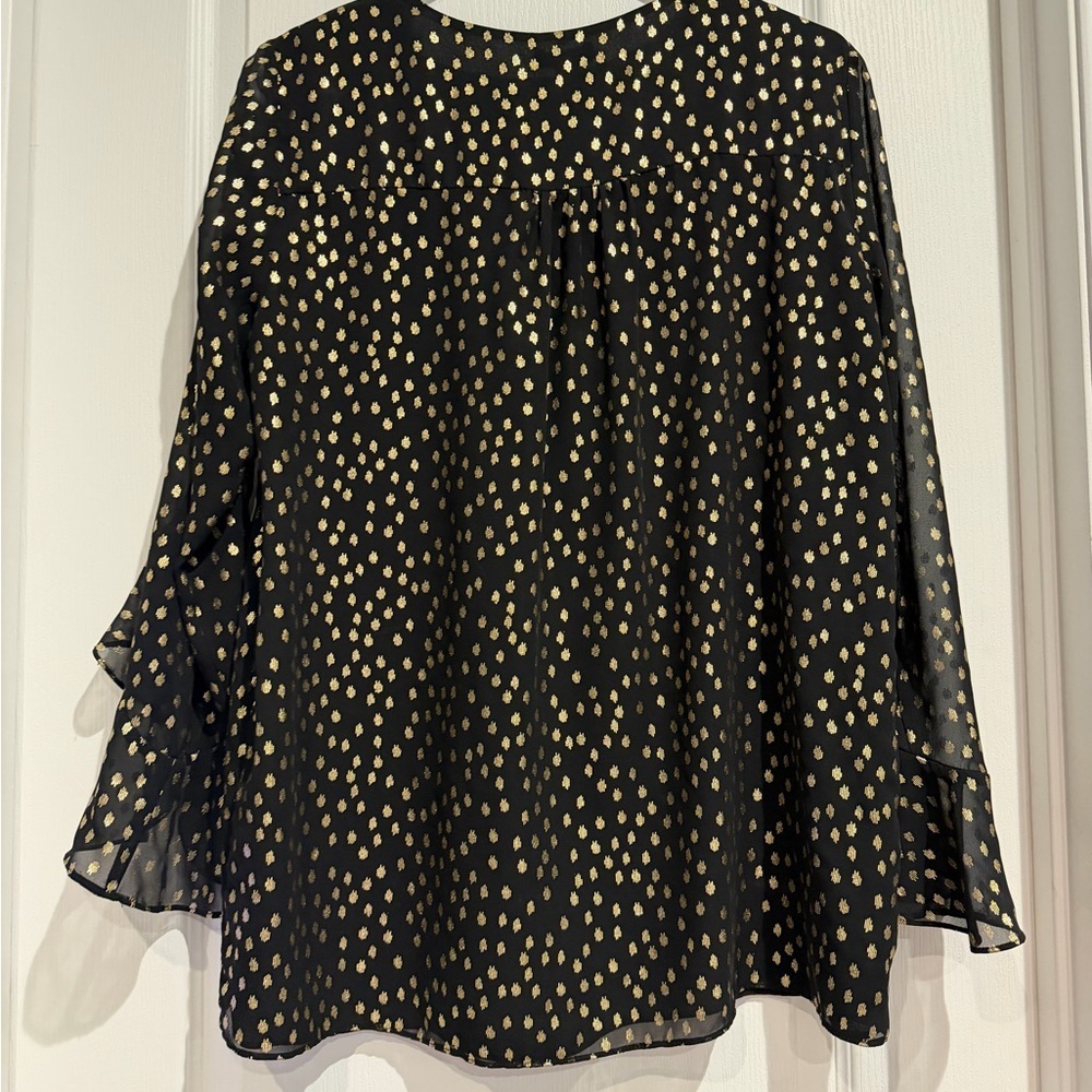 Vince Camuto Black and Gold Sheer Polka Dot Blouse - Picture 5 of 5